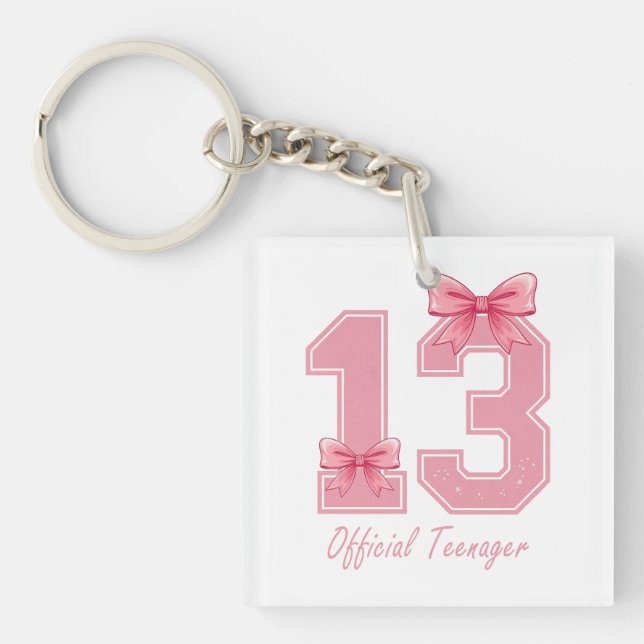 13 Year Old Pink Coquette Bow Official Teenager 13 Keychain (Front)