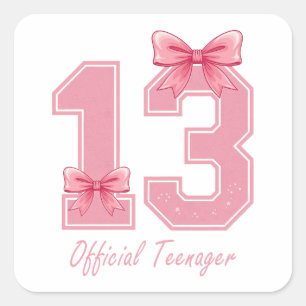 13 Year Old Pink Coquette Bow Official Teenager 13 Square Sticker