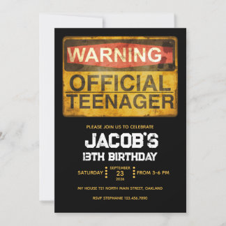 13 Year Old Teenage Birthday Boy Invitation