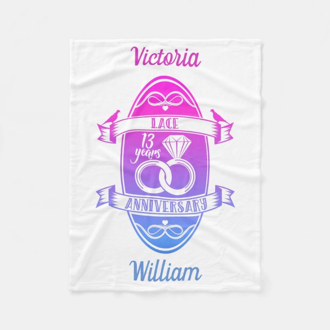 13 Year traditional Lace 13th wedding anniversary Fleece Blanket (Front)