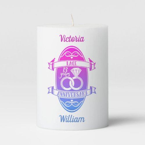 13 Year traditional Lace 13th wedding anniversary Pillar Candle
