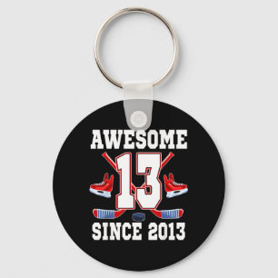 13 Years Awesome Since 2013 Hockey Theme Birthday Keychain