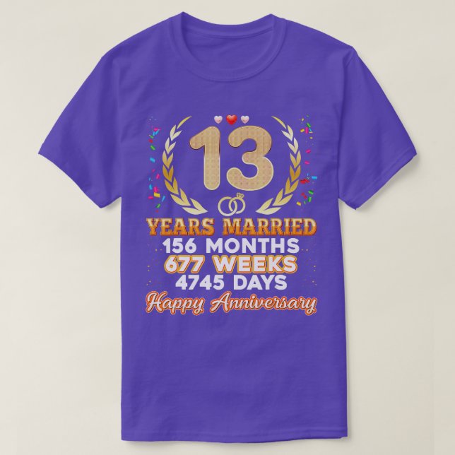 13 Years Married Happy 13th Wedding Anniversary Co T-Shirt (Design Front)