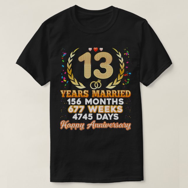 13 Years Married Happy 13th Wedding Anniversary Co T-Shirt (Design Front)