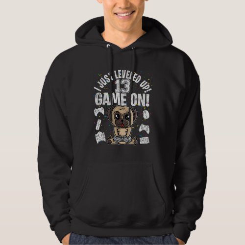 13 Years Old 13Th Pug Dog Boy Girl Video Game Clas Hoodie