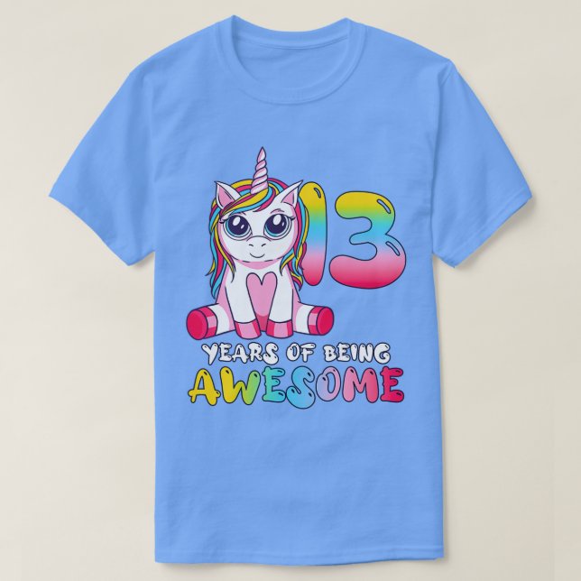 13 Years Old Girl Cute Unicorn 13th Birthday T-Shirt (Design Front)
