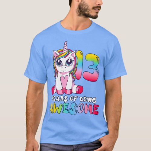 13 Years Old Girl Cute Unicorn 13th Birthday T_Shirt