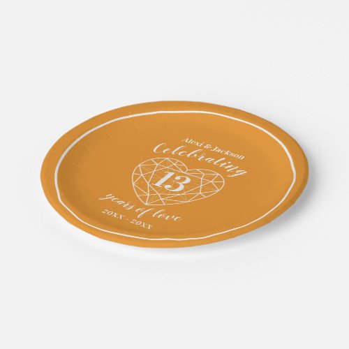 13th anniversary citrine orange personalized party paper plates