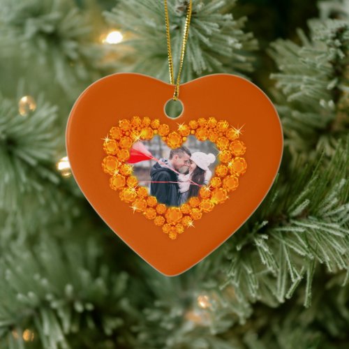 13th anniversary custom photo heart citrine ceramic ornament