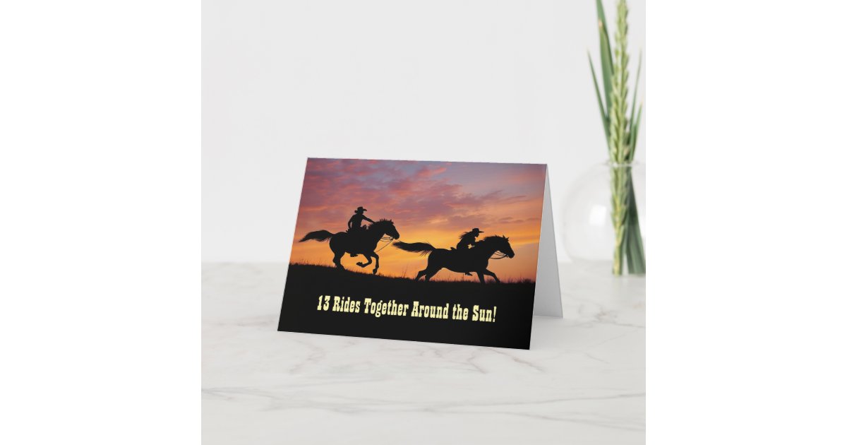 13th Anniversary Cute and Fun Horseback Riding Card | Zazzle