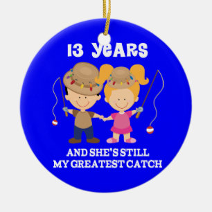 13th Anniversary Funny Fishing Ceramic Ornament