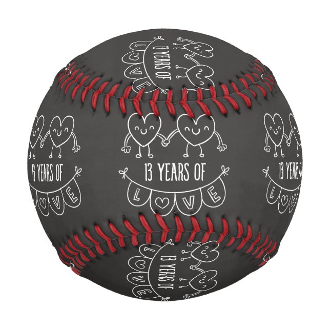 13th Anniversary Gift Chalk Hearts Baseball (Front)
