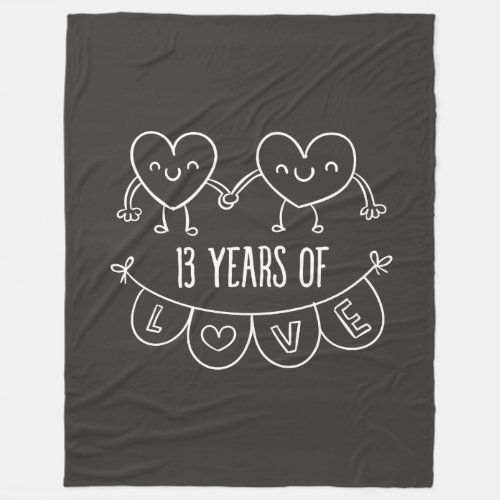 13th Anniversary Gift Chalk Hearts Fleece Blanket