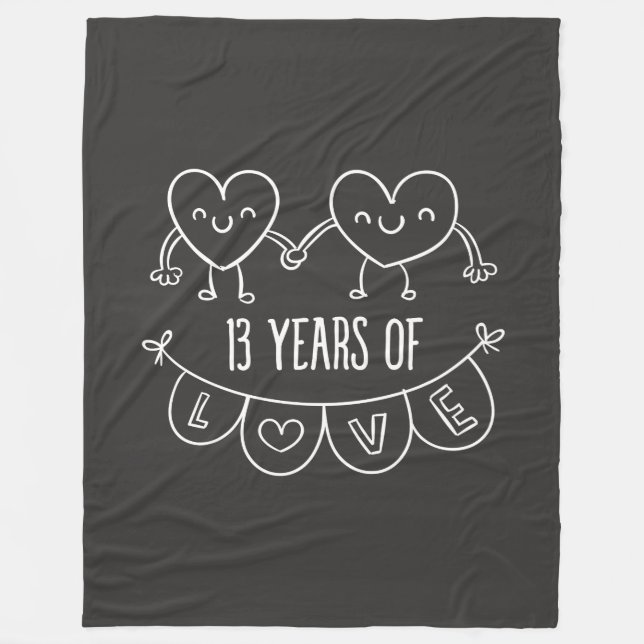 13th Anniversary Gift Chalk Hearts Fleece Blanket (Front)