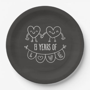 13th Anniversary Gift Chalk Hearts Paper Plates