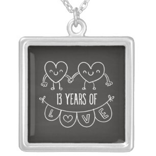 13th Anniversary Gift Chalk Hearts Silver Plated Necklace