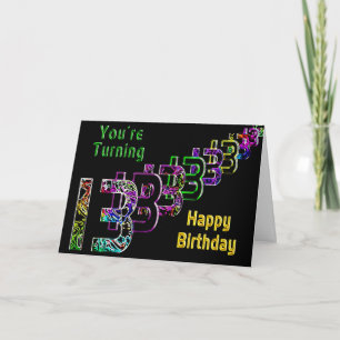 13th Birthday -Abstract and Color Numbers on Black Card