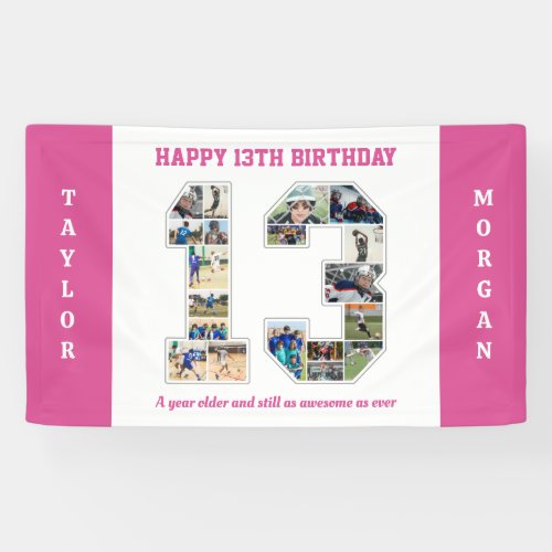 13th Birthday Anniversary Number 13 Photo Collage Banner
