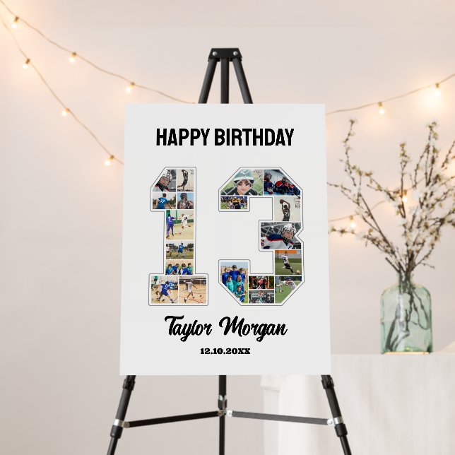 13th Birthday Anniversary Number 13 Photo Collage Foam Board (In Situ (Stand))