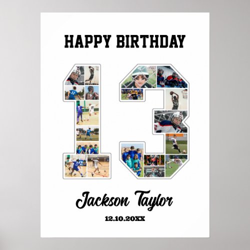 13th Birthday Anniversary Number 13 Photo Collage Poster