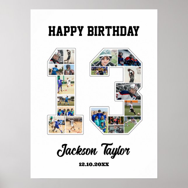 13th Birthday Anniversary Number 13 Photo Collage Poster (Front)
