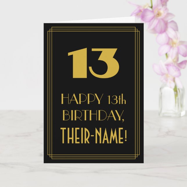 13th Birthday – Art Deco Inspired Look "13" & Name Card (Orchid)