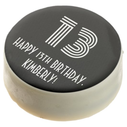 13th Birthday - Art Deco Inspired Look "13", Name Chocolate Covered Oreo (Angled)