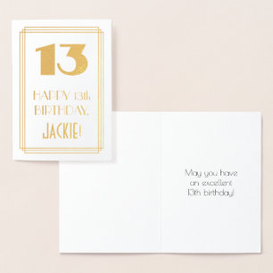 13th Birthday: Art Deco Inspired Look "13" & Name Foil Card