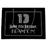 [ Thumbnail: 13th Birthday — Art Deco Inspired Look "13" & Name Gift Bag ]