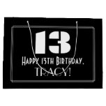 [ Thumbnail: 13th Birthday ~ Art Deco Inspired Look "13" + Name Gift Bag ]
