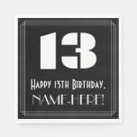 [ Thumbnail: 13th Birthday: Art Deco Inspired Look "13" + Name Napkins ]