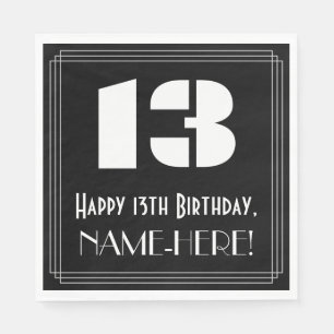 13th Birthday: Art Deco Inspired Look "13" + Name Napkins