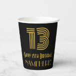 [ Thumbnail: 13th Birthday: Art Deco Inspired Look “13” & Name Paper Cups ]