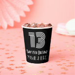 [ Thumbnail: 13th Birthday — Art Deco Inspired Look “13” + Name Paper Cups ]