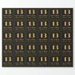 [ Thumbnail: 13th Birthday ~ Art Deco Inspired Look "13", Name Wrapping Paper ]