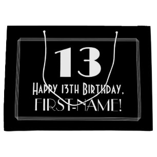 13th Birthday: Art Deco Inspired Style "13", Name Large Gift Bag