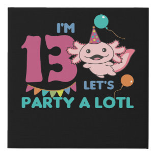 13th Birthday Axolotl Thirteen Years Old Axolotls Faux Canvas Print