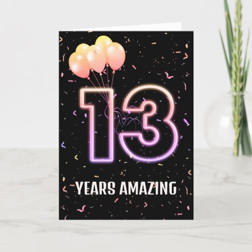 13th Birthday Balloons and Confetti Card