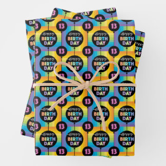 13th Birthday Balloons Rainbow Stripes Wrapping Paper Sheets