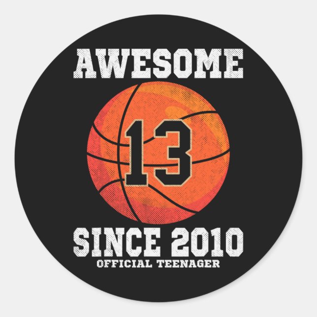 13th Birthday Basketball Fan 13 Years Old Official Classic Round Sticker (Front)