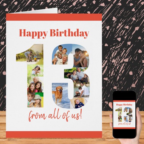 13th Birthday Big Number 13 Photo Collage Card