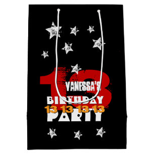 13th Birthday Black Red White Stars K02Z Medium Gift Bag