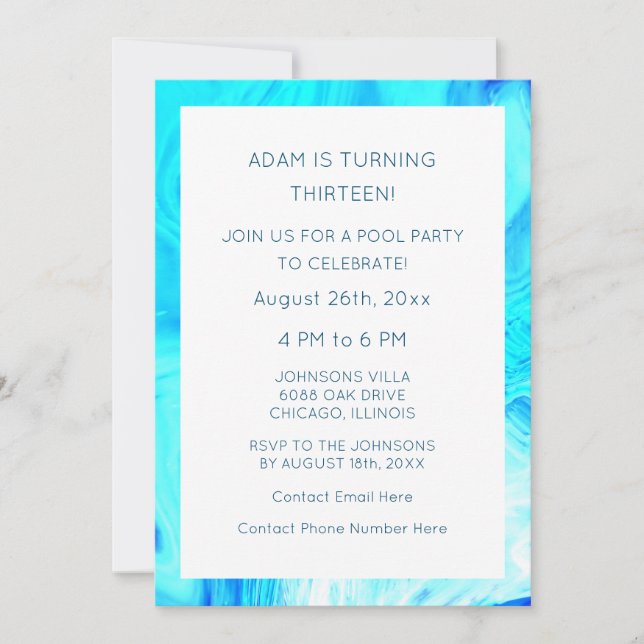 13th Birthday Blue Abstract Artsy Cool Custom Age  Invitation (Front)