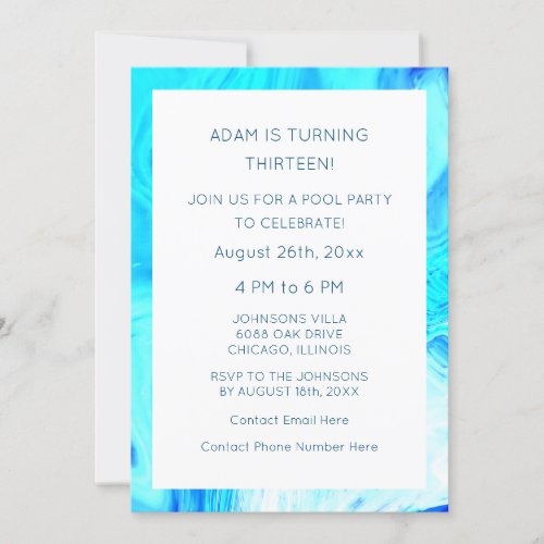 13th Birthday Blue Abstract Artsy Cool Custom Age  Invitation