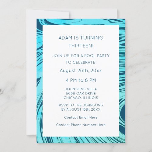 13th Birthday Blue Abstract Artsy Elegant Custom Invitation