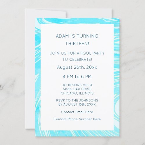 13th Birthday Blue Abstract Artsy Trendy Elegant Invitation