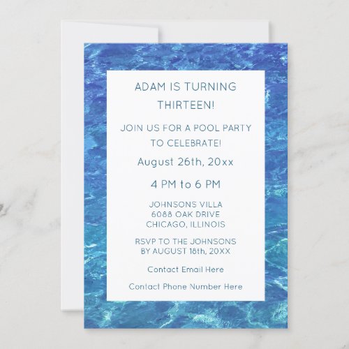 13th Birthday Blue Pool Party Water Patterns Cool Invitation