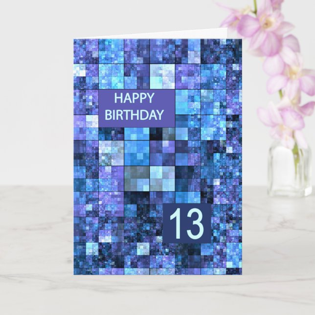 13th Birthday, Blue Squares, Card (Orchid)