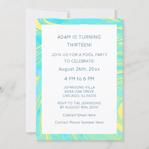 13th Birthday Blue Yellow Abstract Artsy Custom Invitation