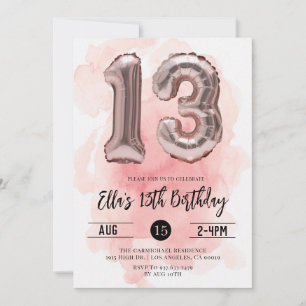 13th Birthday Blush Pink Invitation